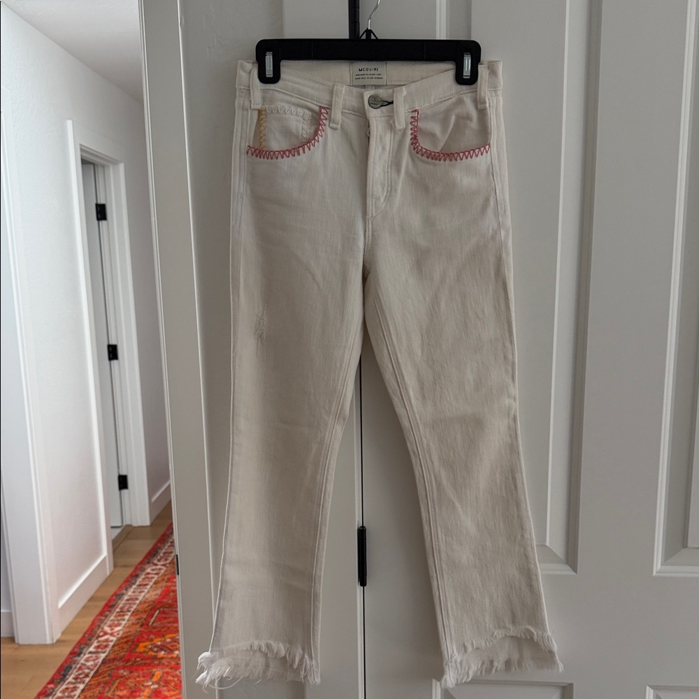 McGuire Cream Jeans with Pink Stitching